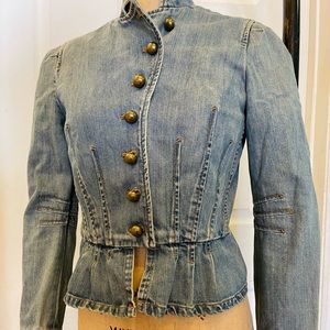 Marc Jacobs Designer Blue Denim Band-Inspired Majorette Military Jacket